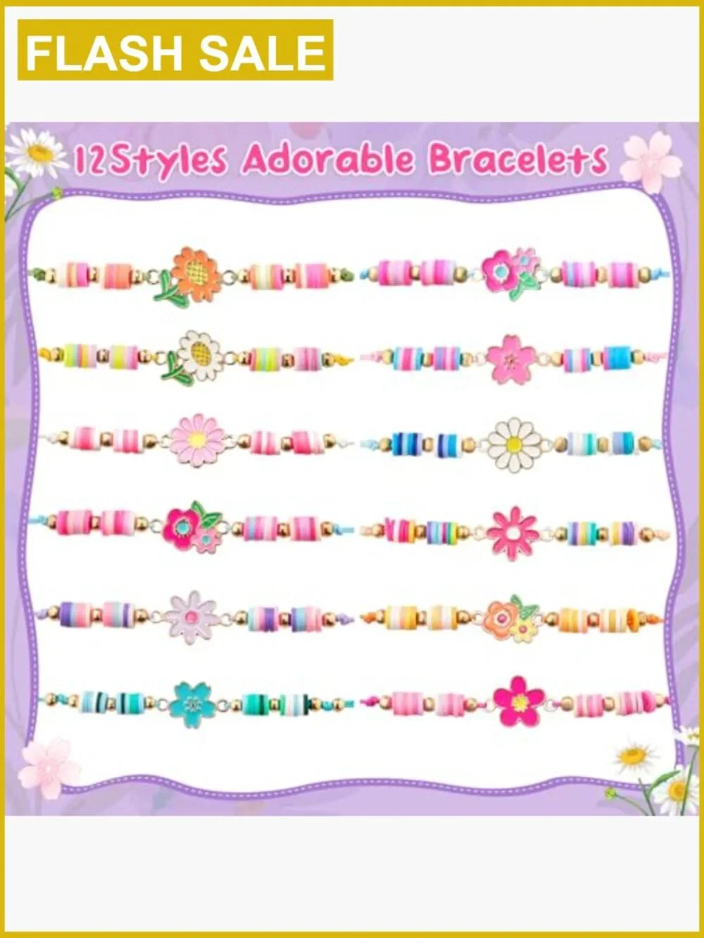 12 Flower Bracelets for Girls Toddler Jewelry Adjustable Party Favor Bulk